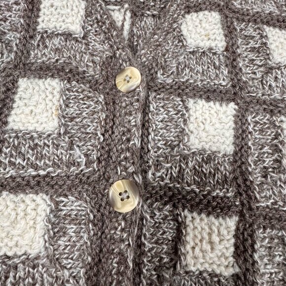 VTG Check Sweater Vest Sz.M Tan Cream Wool Hand Knit Cottage Academia Grandma - Picture 6 of 11